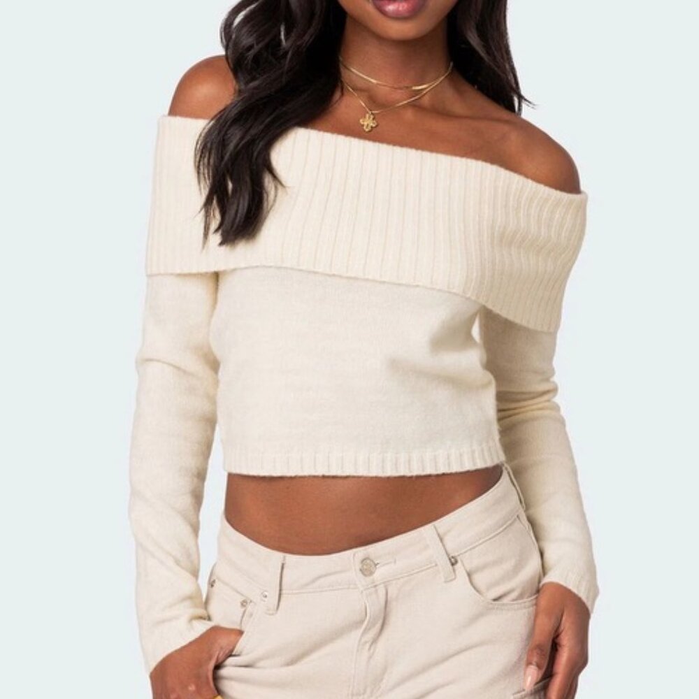 Edikted Tamara Fold Over Knit Top NWT